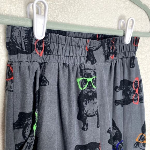 French Bulldog High Waist Graphic Soft Joggers Gray Medium Loungewear PJ Pants - Picture 6 of 10